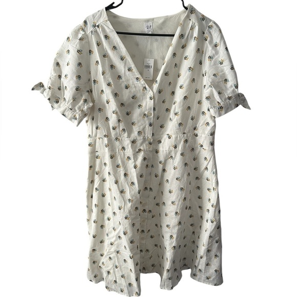 GAP size 16 NWT short sleeve a-line floral print linen blend dress mid-length - Picture 1 of 12